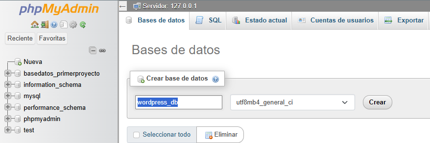 Creación de una base de datos en XAMPP utilizando phpMyAdmin